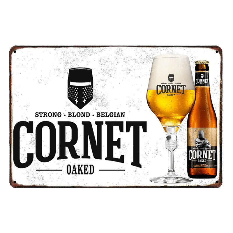 Plaque metal vintage bière Belge Cornet