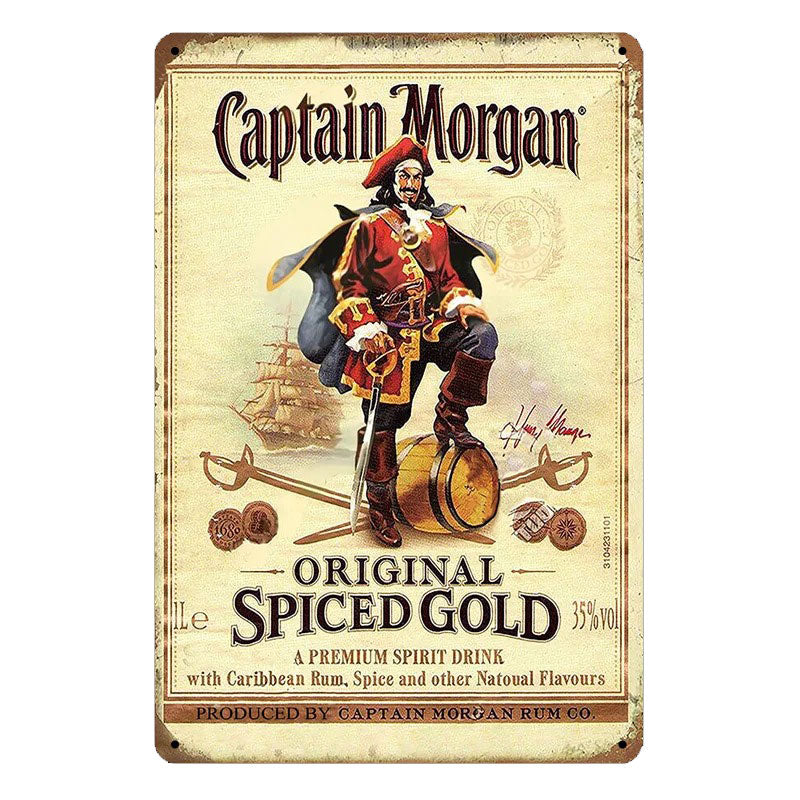 Plaque metal vintage Captain Morgan étiquette