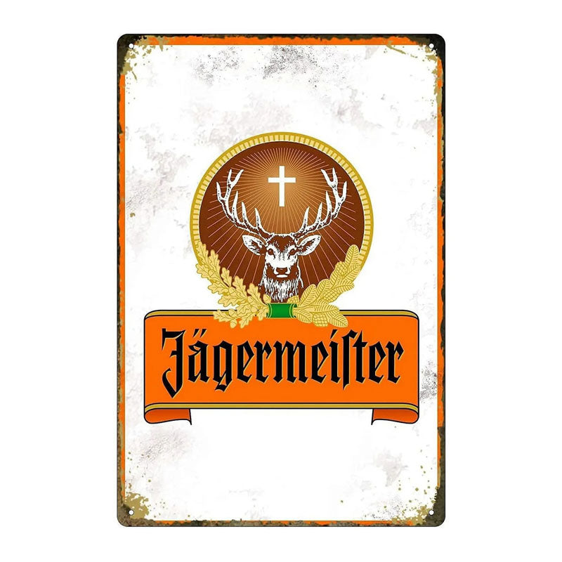 Plaque metal vintage Jagermeister blanche