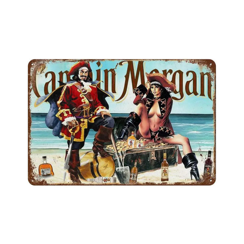 Plaque metal vintage Captain Morgan plage