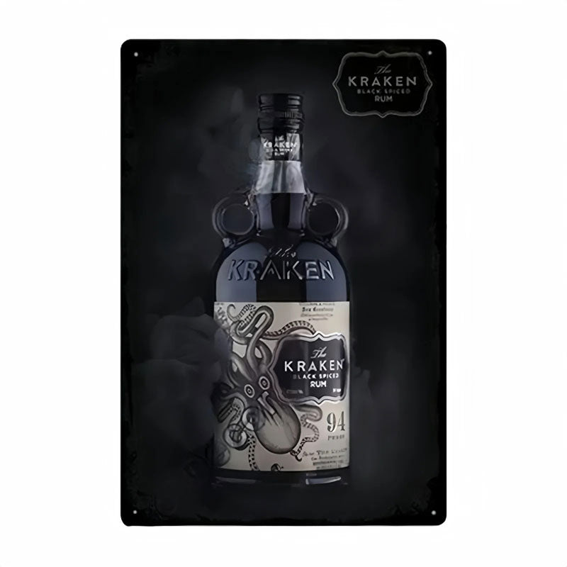 Plaque metal vintage bouteille rhum Kraken