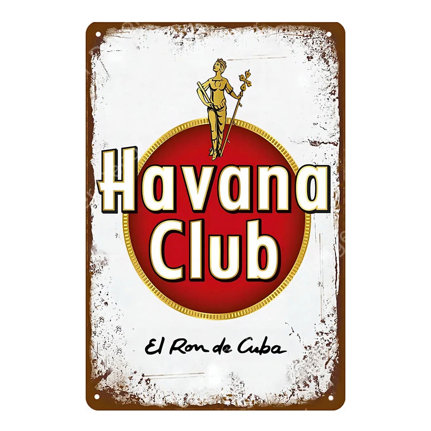 Plaque metal vintage Havana Club El Ron de Cuba blanche